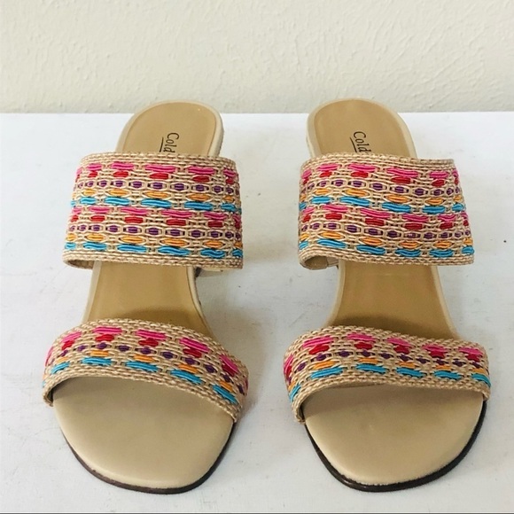 Coldwater Creek colorful textile strap slide on sandal - Picture 3 of 8